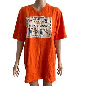 vintage 80s milo casino granny tee shirt xxl orange graphic las vegas vtg
